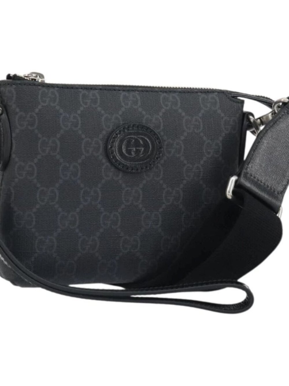 GUCCI GG Supreme Shoulder Bag PVC Black Silver Auth 157567SAV